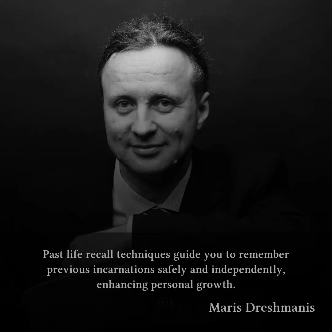 Person meditating in a quiet room with visual symbols of past lives like temples, historical scenes, and spiritual icons.